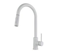 Touch Sensor Kitchen Faucet with Pull-Out Sprayer, Stainless Steel Swivel Mixer Tap for Hot & Cold Water, Modern White Kitchen Sink Faucet