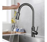 Touch Sensor Kitchen Sink Faucet Grey Gooseneck Mixer Tap Single Lever Handle Pull Out Spray LED Display Modern Kitchen Water Faucet for Easy Use