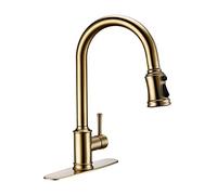 Touch Sensor Pull Out Kitchen Faucet, Deck Mounted Kitchen Mixer Tap, Hot and Cold Three Function Swivel Spout Single Handle Hole,Black(Brushed Gold)
