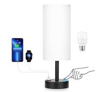 Touch Table Lamp for Bedroom Nightstand - Bedside Lamp with USB-C USB-A Charging Ports White, 3 Way Dimmable Small Desk Lamp for Bedroom, Dorm Room, Office, Living Room, Reading, Bathroom