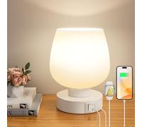 Touch Table Lamp for Nightstand - Bedside Lamp with USB C+A Charging Ports for Bedroom Living Room Night Stands, Desk Lamp with White Glass Shade for Small Spaces, 3 Way Dimmable, LED Bulbs, Gifts