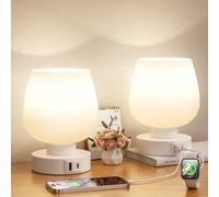 Touch Table Lamp for Nightstand Set of 2 - Bedside Lamp with USB C+A Charging Ports for Bedroom Living Room Night Stands, Desk Lamp with White Glass Shade for Small Spaces, 3 Way Dimmable