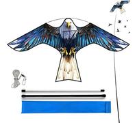 Touch the sky Blue Bird Hawk Kite with 4m Telescopic Pole for Garden & Farm & Field to Bird Control and Protect Crop,Exquisite Fabrics and Unique Structure Design,Easy to Install,Safe and Effective.