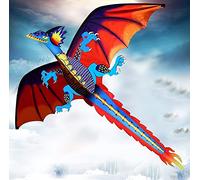 Touch the sky Huge Dragon Kite for Kids and Adults Easy to Fly-55inch x 62inch Single Line with Tail 90M String