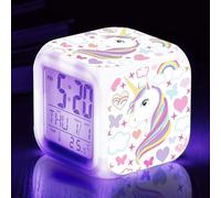 TOUCH X Kids Alarm Clocks, Unicorn Night Light Kids Alarm Clocks with 4 Sided Unicorn Pattern&9 Kinds of LED Glowing Wake Up Bedside Clock Gifts for Unicorn Room Decor for Girls Bedroom