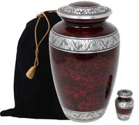 Touch4me Handcrafted Cremation Urn for Ashes, Adult Urn, Classic Forest Urn for Ashes, Metal Urn with Free Keepsake, Included Velvet Bag (Red)