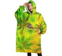 Touchbetter Wearable Oversized Blanket,Sherpa Blanket Hoodie with Super Pockets,Super Warm Fuzzy Pullover for Women & Men, Marijuana Weed Leaves, One size