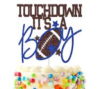 Touchdown It’s A Boy Cake Topper, First Year Down Cake Decoration, Football Gender Reveal Decorations, It’s A Boy Sport Baby Shower Decor Brown & Blue Glitter