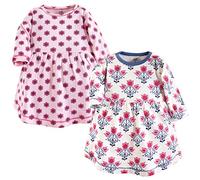 Touched by Nature Baby Girls' Organic Cotton Dress, Casual, Abstract Flower Long Sleeve 2 Pack, 3 Years