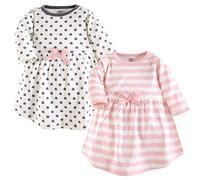 Touched by Nature Baby Girls' Organic Cotton Dress, Casual, Pink Scribble Long Sleeve 2 Pack, 3 Years