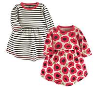 Touched by Nature Baby Girls' Organic Cotton Dress, Playwear, Poppy Stripe Long Sleeve 2 Pack, 18-24 Months