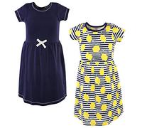 Touched by Nature Baby Girls' Organic Cotton Dresses Casual, Youth Lemons Short Sleeve 2-Pack, 7 Years