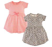 Touched by Nature Girls' Organic Cotton Dresses Casual, Leopard Short Sleeve, 6 Years