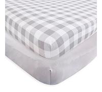 Touched by Nature Unisex Baby and Toddler Organic Cotton Crib Sheet, Plaid Solid Gray, One Size