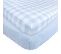 Touched by Nature Unisex Baby and Toddler Organic Cotton Crib Sheet, Plaid Solid Light Blue, One Size
