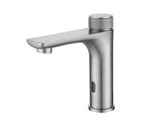 Touchless Bathroom Faucet Brushed Stainless Steel Hands-Free Sensor Single Hole Deck Mount 1 Handle Modern Design 6-8" Depth for Effortless Use and Hygiene