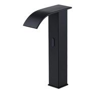 Touchless Black Brass Sensor Faucet for Wash BasinModern Countertop Mount 1 Hole 8L/min Flow Rate 33cm Height Battery Oted Easy Installation