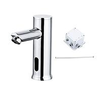 Touchless Cold Basin Tap with Control Box, Automatic Sensor Faucet for Wash Basin Kitchen Bathroom Washroom Sink, Bathroom Taps Single Hand Control(Silver)
