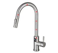 Touchless Kitchen Faucet, Sensor Activated Grey Tap with Single Lever Handle, Pull Out Spray, Temperature Display, Brushed Finish for Modern Kitchens