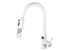 Touchless Kitchen Faucet with 3-Function Pull Down Sprayer, Single Handle Sensor Mixer Tap, Digital Temperature Display, Stylish White Finish for Modern Kitchens