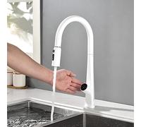 Touchless Kitchen Faucet with Put Down Sprayer, Touch Screen Kitchen Faucet with Temperature Display, Smart Sensor Kitchen Faucet, Brass Kitchen Sink Faucet, Kitchen Mixer Tap,White