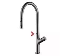 Touchless Kitchen Sink Faucet Gun Grey Commercial Automatic Sensor Kitchen Faucet with Pull Down Sprayer Brass Single Handle Kitchen Mixer Tap 360° Rotation 2 Spray Modes