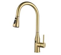 Touchless Modern Gold Kitchen Faucet, Brass, Pull Out Sprayer, 2 Modes, Single Handle, Deck Mounted, Sense Tap, Rotating Tap