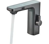 Touchless Sensor Kitchen Faucet with Smart Digital Display, Brass Hot & Cold Water Mixer Tap, Grey Basin Faucet, Battery Powered, Modern Bathroom Vanity Essential