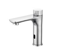 Touchless Smart Brushed d Brass Bathroom Sink Faucet - Battery-Powered Hot & Cold Water Mixer Tap for Single Hole Installation(White) (Chrome)