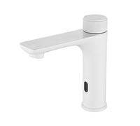 Touchless Smart Brushed d Brass Bathroom Sink Faucet - Battery-Powered Hot & Cold Water Mixer Tap for Single Hole Installation(White) (White)
