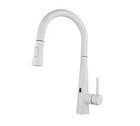 Touchless Stainless Steel Kitchen Faucet with Pull Out Sprayer Smart Sensor Mixer Tap Single Handle Touch On Sink Faucet for Modern Kitchens White Finish