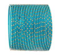 Touchstone "Colorful 2 Dozen Bangle Collection Indian Bollywood Alloy Metal Textured Blue Aqua Color Jewelry Large Size Bangle Bracelets Set of 24 in Antique Gold Tone for Women