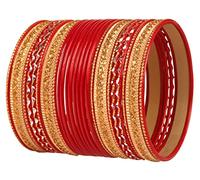 Touchstone"Colorful 2 Dozen Bangle Collection" Indian Bollywood Alloy Metal Textured Hot Red Designer Jewelry Bangle Bracelets Set Of 24 In Antique Gold Tone For Women