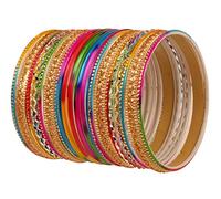 Touchstone"Colorful 2 Dozen Bangle Collection Indian Bollywood Alloy Metal Textured Multicolor Designer Jewelry Bangle Bracelets Set Of 24 In Antique Gold Tone For Women