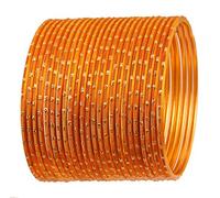 Touchstone "Colorful 2 Dozen Bangle Collection Indian Bollywood Alloy Metal Textured Orange Color Designer Jewelry Bangle Bracelets Set of 24 in Antique Gold Tone for Women