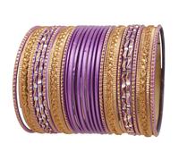 Touchstone"Colorful 2 Dozen Bangle Collection Indian Bollywood Alloy Metal Textured Purple Designer Jewelry Bangle Bracelets Set Of 24 In Antique Gold Tone For Women