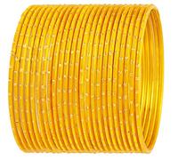 Touchstone "Colorful 2 Dozen Bangle Collection Indian Bollywood Alloy Metal Textured Sunflower Yellow Color Large Size Bangle Bracelets Set of 24 in Antique Gold Tone for Women