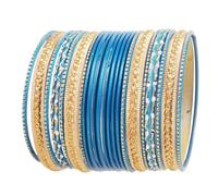Touchstone"Colorful 2 Dozen Bangle Collection Indian Bollywood Alloy Metal Textured Turquoise Designer Jewelry Bangle Bracelets Set Of 24 In Antique Gold Tone For Women