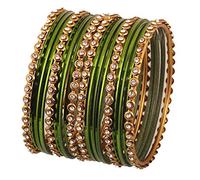 Touchstone "Colorful Bangle Collection Indian Bollywood Alloy Metal and Textured Henna Green Designer Jewelry Bangle Bracelets. Set of 18. in Antique Gold Tone for Women.