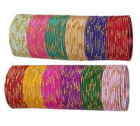 Touchstone "Colorful Bangle Collection Indian Bollywood Engraved Golden Flakes 12 Textured Assorted Matte Colors Designer Jewelry Bangle Bracelets. Set Of 144.For Women.