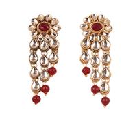 Touchstone "Contemporary Kundan Collection" Exotic Indian Bollywood Desire Royal Mughal Kundan Polki Look Floral Faux Ruby Jewelry Chandelier Earrings In Gold Tone For Women