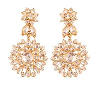Touchstone "Contemporary Kundan Collection" Indian Bollywood Mughal Inspired Kundan Polki Look Rhinestone Designer Jewelry Long Earrings Gold Tone For Women.