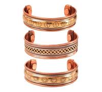 Touchstone Copper magnetic bracelet Tibetan style. Hand forged with solid and high gauge pure copper Sun Yin Yang Braided Motifs. Set of 3 different designs in 3 metals.
