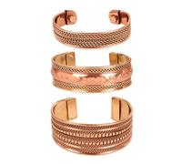 Touchstone copper magnetic bracelet tibetan style. hand forged with solid and high gauge pure copper. set of 3 different designs in twisted wires braided style.