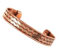 Touchstone Copper Magnetic Hand Forged With Solid And High Gauge Tibetan Style Spiral Wire Braided Pattern Minimalistic Elegance Pure Copper Bracelet In Triple Tones.