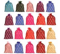 Touchstone Drawstring Bags Traditional Indian Handcrafted in Paisley Pattern Brocade fabric. Perfect for Gifts Jewelry Weddings Sweet Distribution Set of 20 Vibrant Multicolor Pouches Purses Potli.