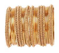 Touchstone "Golden Bangle Collection Indian Bollywood Stunning Style Expressive Yellow Rhinestone Designer Jewelry Special Large Size Bangle Bracelets Set Of 17 In Antique Gold Tone For Women.