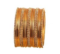 Touchstone "Golden Bangle Collection Indian Bollywood Traditional Rhinestone Plain Golden Designer Jewelry Bangle Bracelets Set of 20. in Antique Gold Tone for Women. (Gold 2, 2.50)