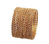 Touchstone "Golden Bangle Collection" Indian Bollywood Yellow Rhinestone Single Line Stunning Designer Jewelry Metal Bangle Bracelets In Antique Gold Tone For Women. Set Of 12.
