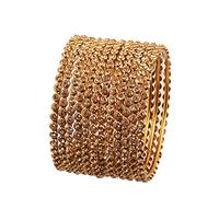Touchstone "Golden Bangle Collection Yellow Rhinestone Traditional Single Line Stunning Indian Bollywood Designer Jewelry Metal Bangle Bracelets in Antique Gold Tone for Women. Set of 12.